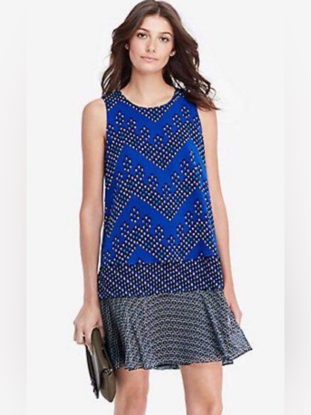 Diane von Furstenberg Sleeveless
Layered Dress, Royal blue, 95% Silk, 5% Spandex